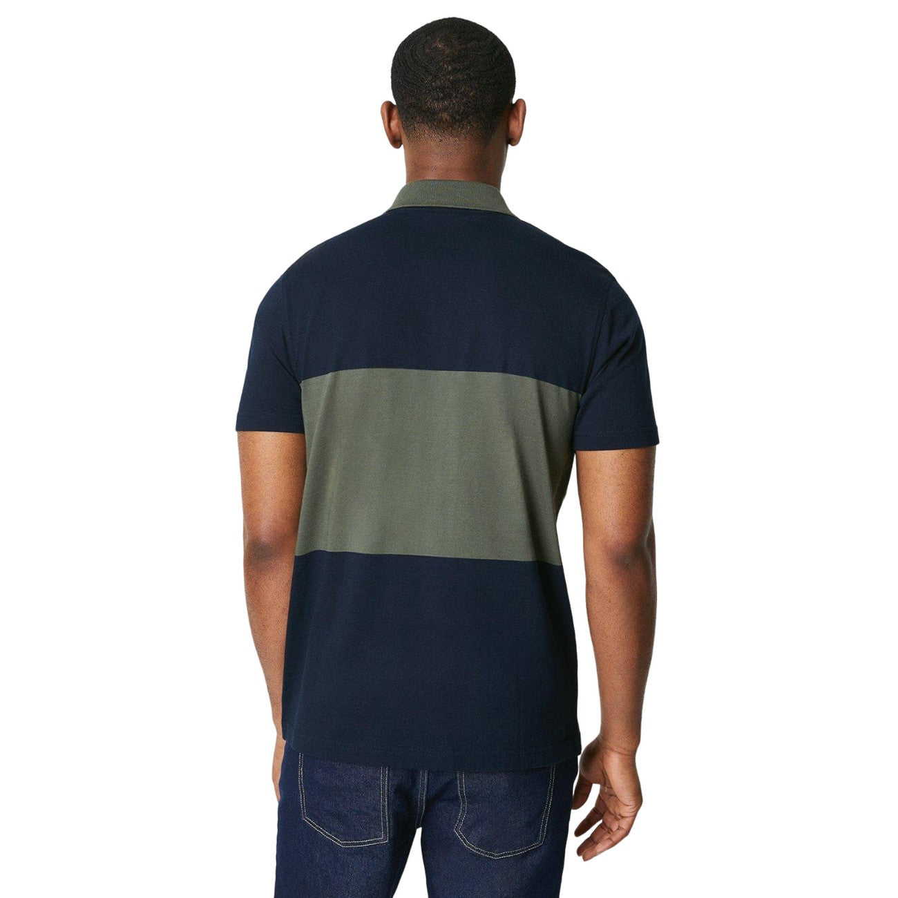 Navy - Back - Burton Mens Block Stripe Zip Neck Polo Shirt