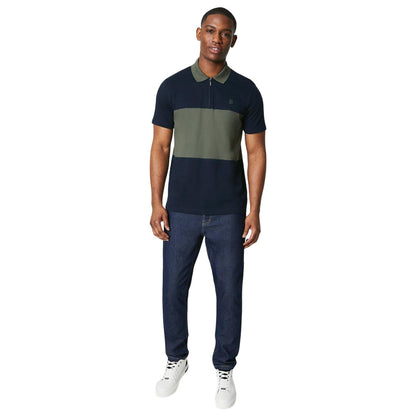 Navy - Side - Burton Mens Block Stripe Zip Neck Polo Shirt