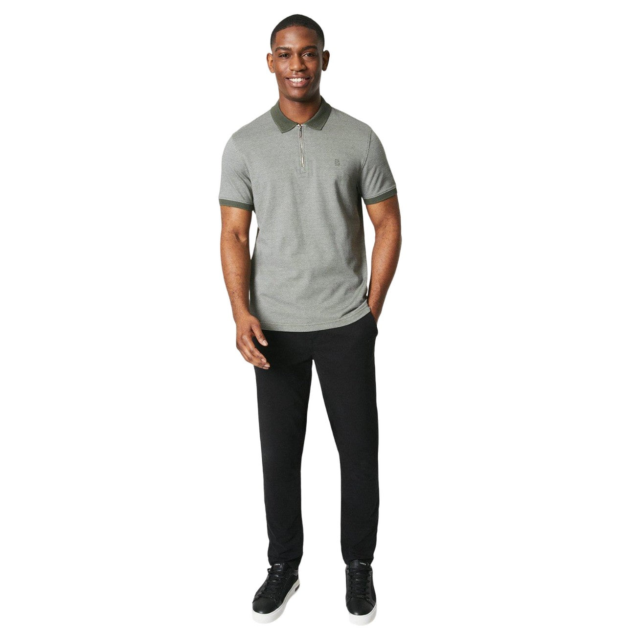 Olive - Side - Burton Mens Dotted Jacquard Polo Shirt