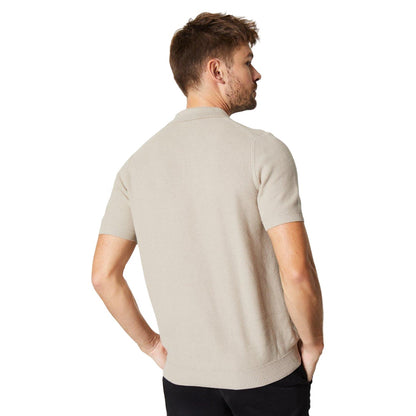 Neutral - Back - Burton Mens Textured Knitted Quarter Zip Polo Shirt