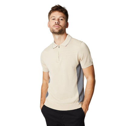 Ecru - Front - Burton Mens Knitted Side Panels Polo Shirt