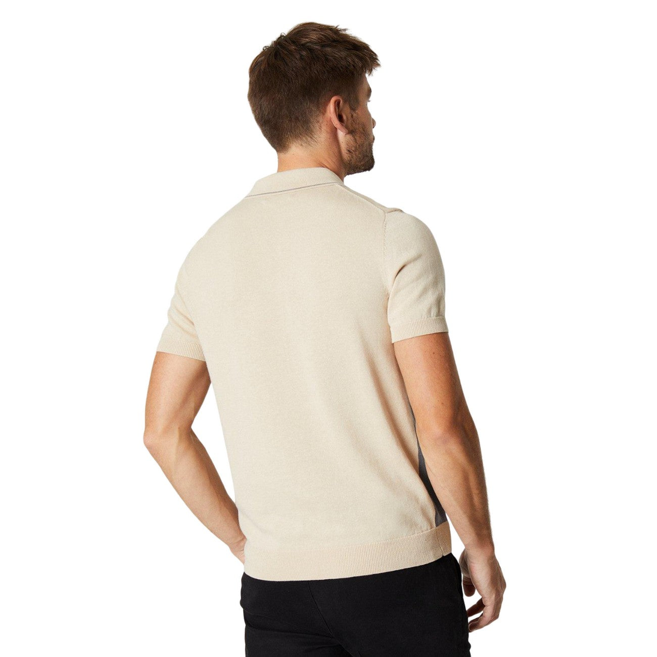 Ecru - Back - Burton Mens Knitted Side Panels Polo Shirt