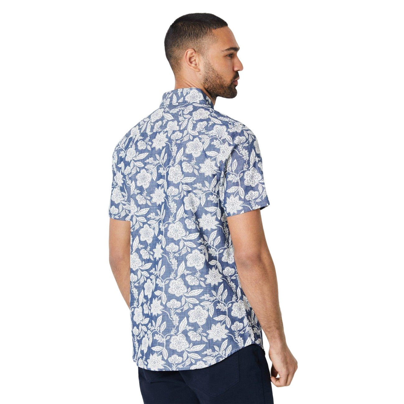 Navy - Back - Burton Mens Floral Chambray Shirt