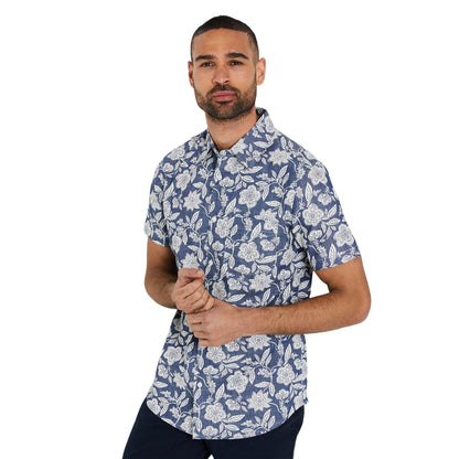 Navy - Side - Burton Mens Floral Chambray Shirt