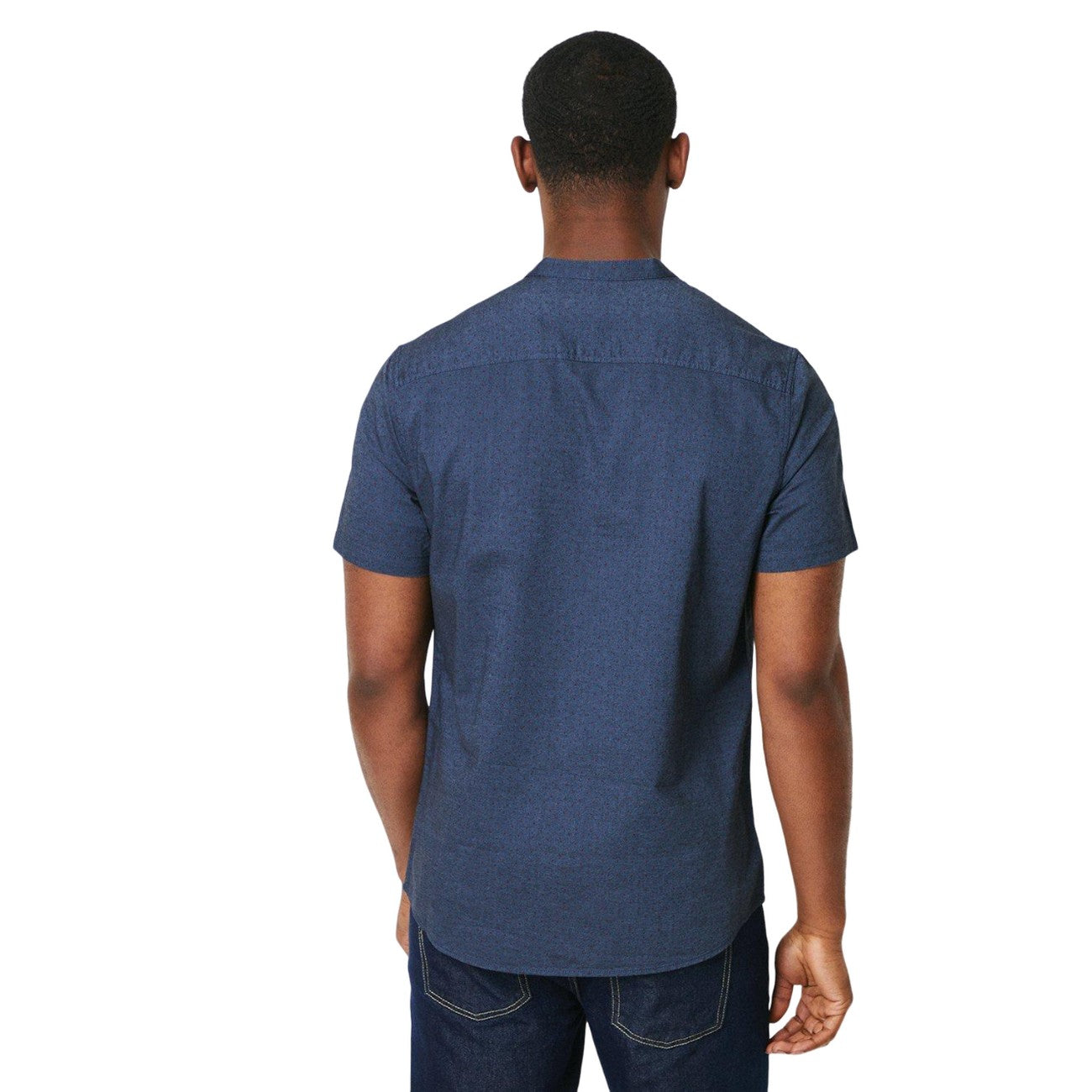 Grey - Back - Burton Mens Geometric Oxford Grandad Collar Shirt