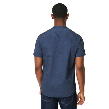 Grey - Back - Burton Mens Geometric Oxford Grandad Collar Shirt