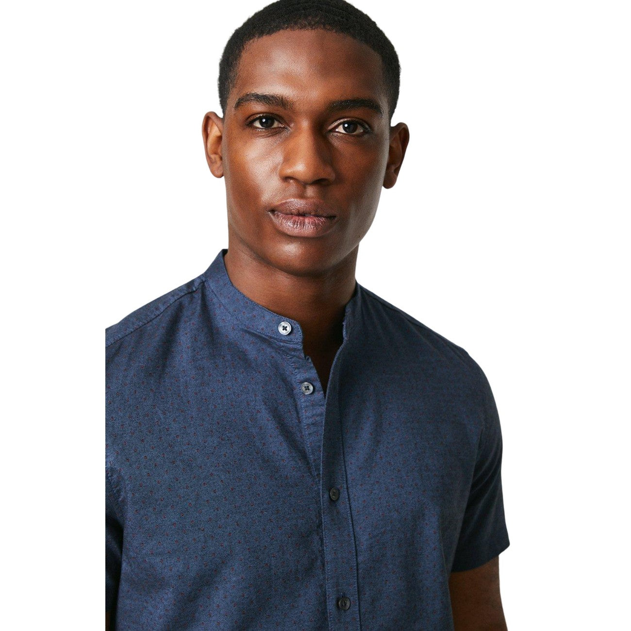 Grey - Side - Burton Mens Geometric Oxford Grandad Collar Shirt