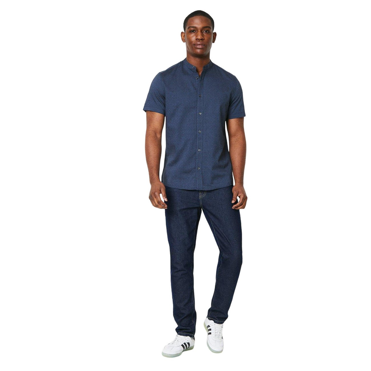 Grey - Lifestyle - Burton Mens Geometric Oxford Grandad Collar Shirt