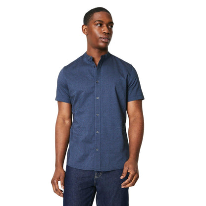 Grey - Front - Burton Mens Geometric Oxford Grandad Collar Shirt