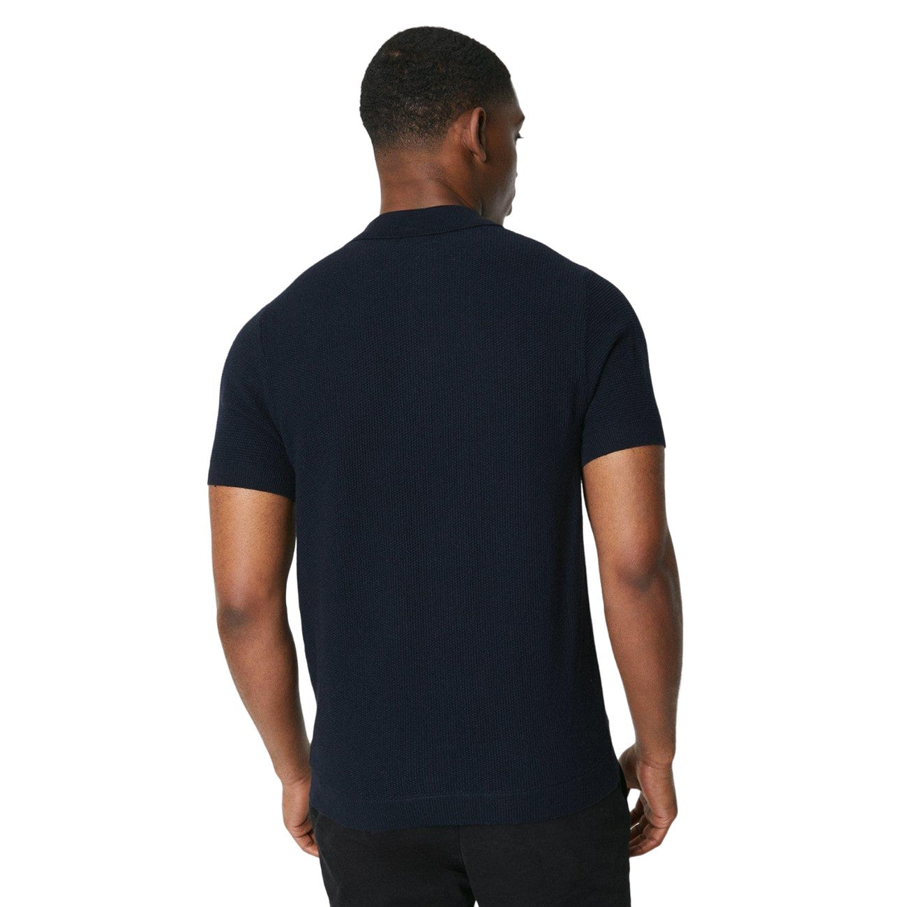Navy - Back - Burton Mens Placement Stripe Moss Stitch Knitted Polo Shirt