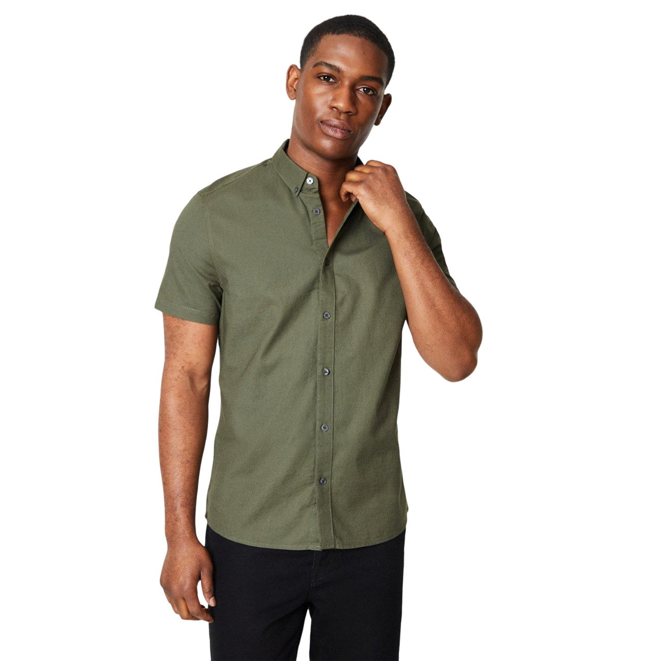 Khaki Green - Front - Burton Mens Oxford Short-Sleeved Shirt