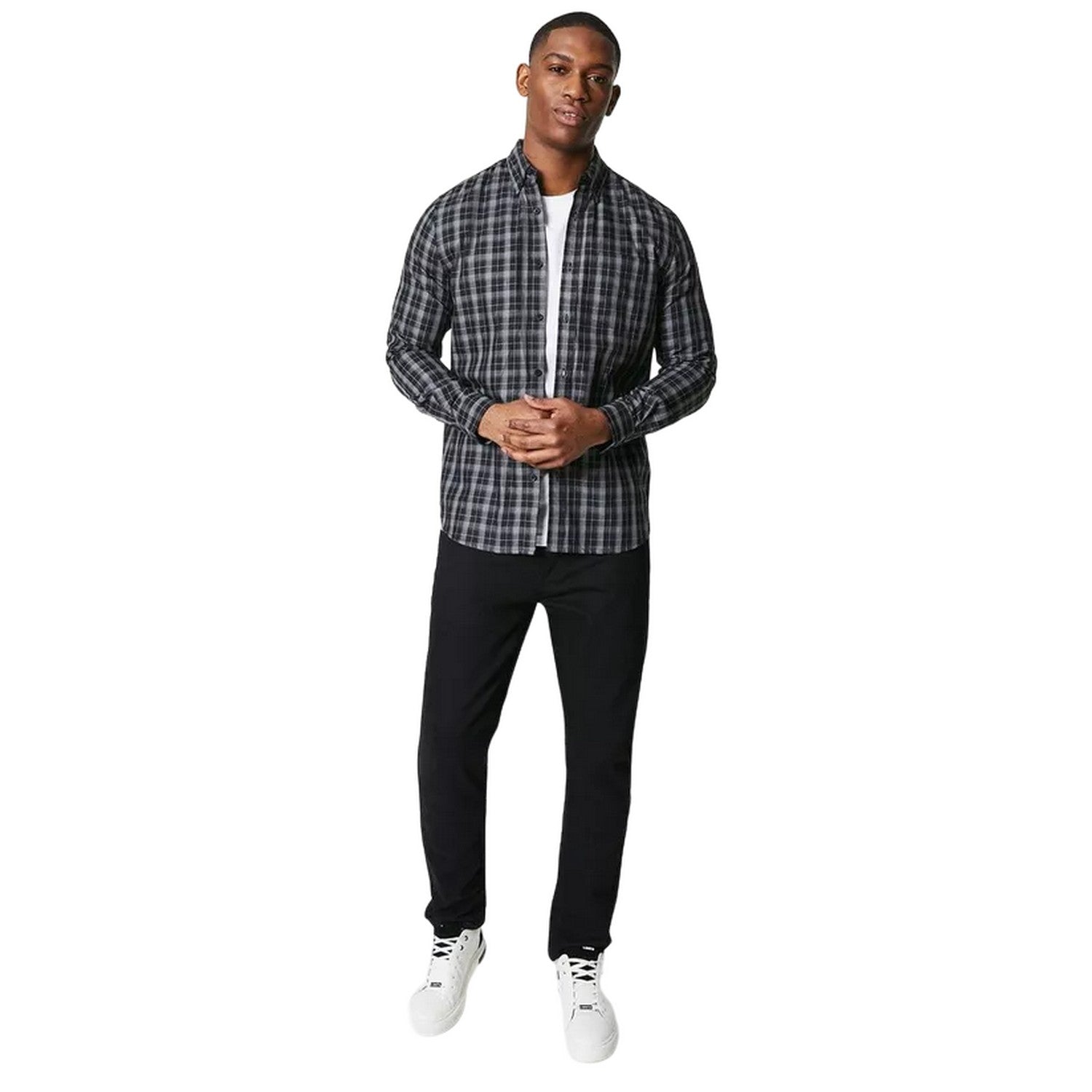 Grey - Side - Burton Mens Checked Button-Down Shirt