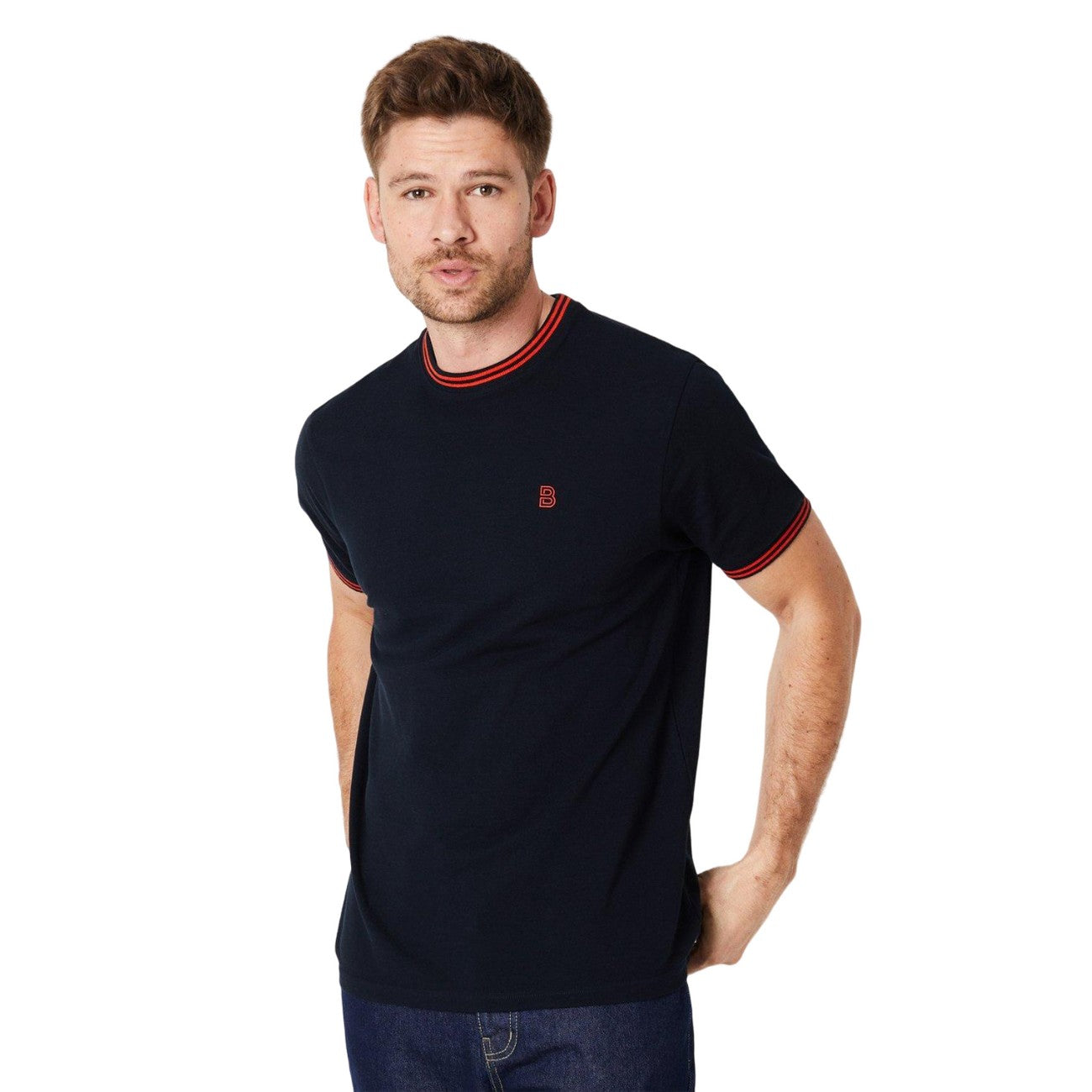 Navy - Front - Burton Mens Tipped Pique T-Shirt