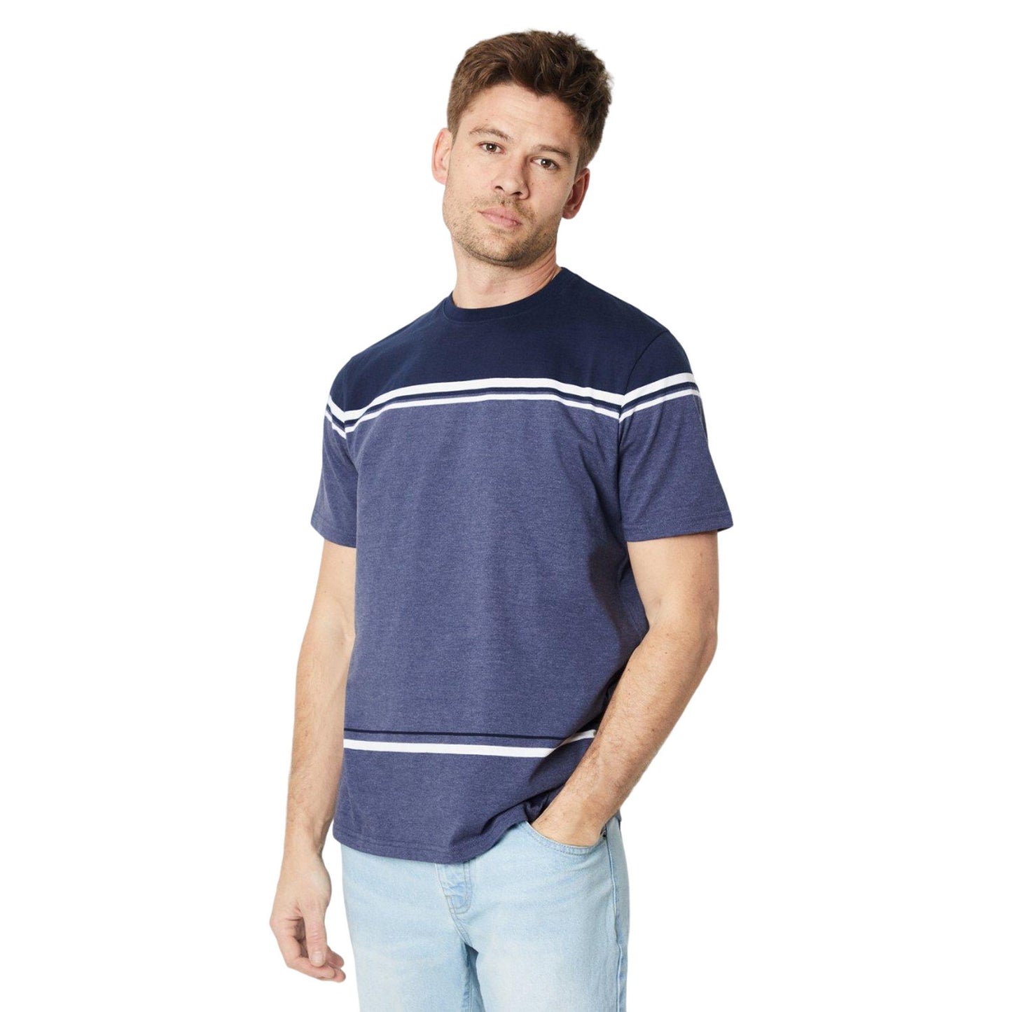 Navy - Side - Burton Mens Placement Striped T-Shirt