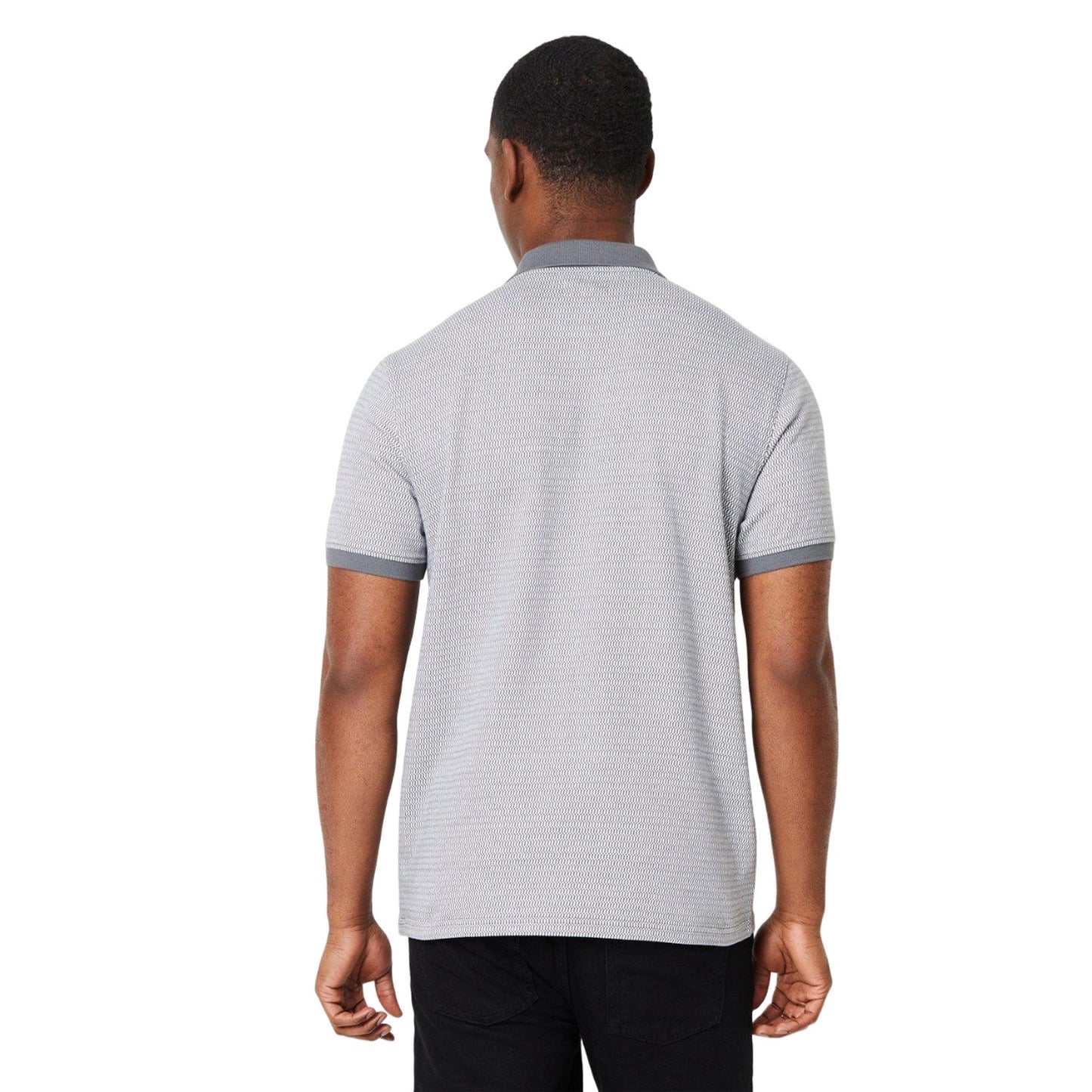 Grey - Back - Burton Mens Two Tone Jacquard Zip Neck Polo Shirt