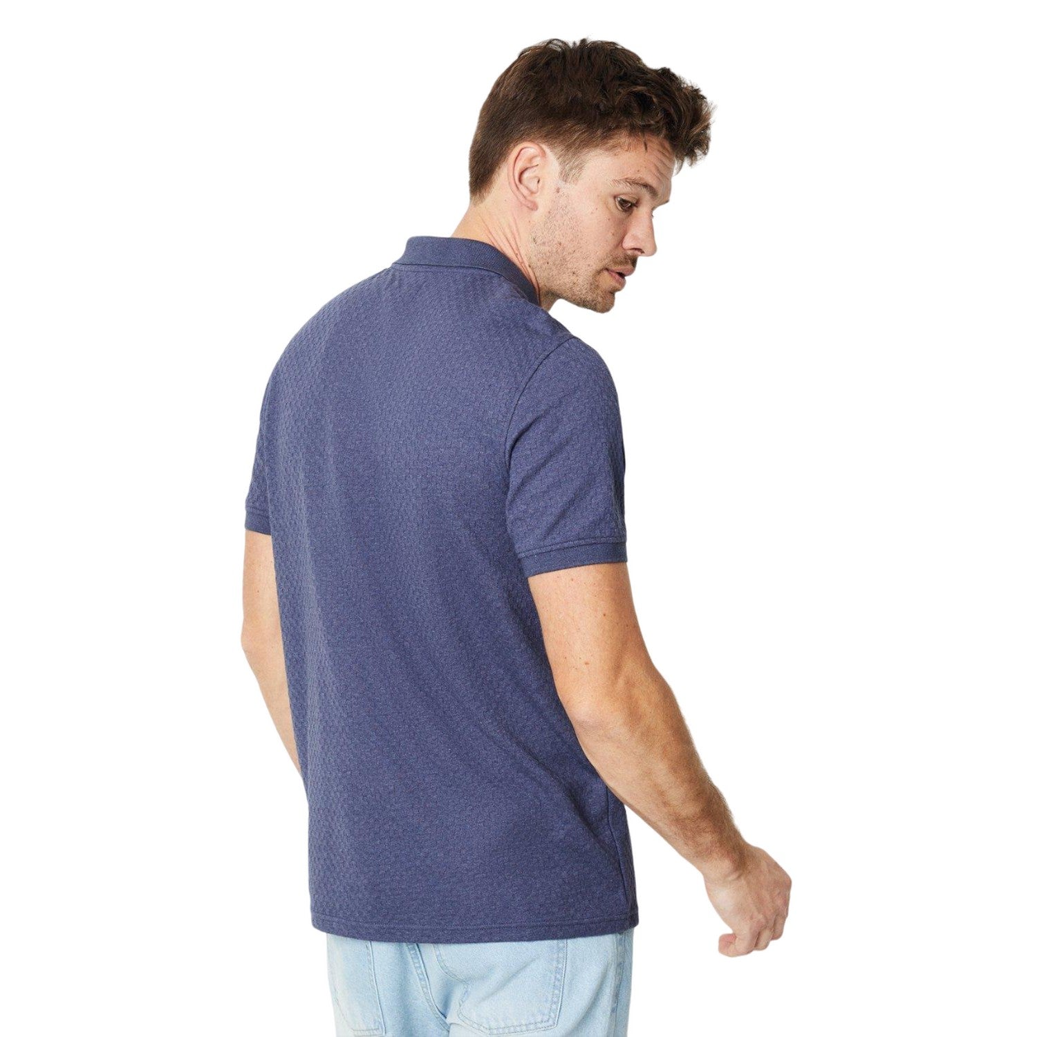 Airforce Blue - Back - Burton Mens Textured Jacquard Zip Neck Polo Shirt