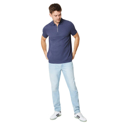 Airforce Blue - Side - Burton Mens Textured Jacquard Zip Neck Polo Shirt