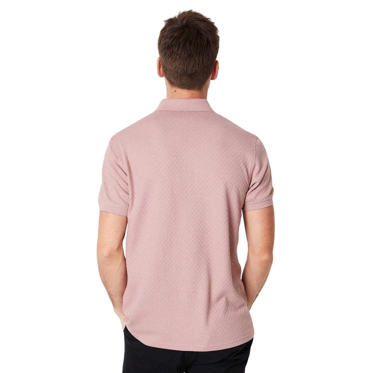 Pink - Back - Burton Mens Textured Jacquard Zip Neck Polo Shirt