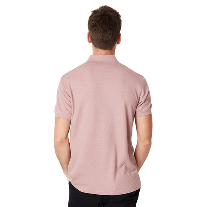 Pink - Back - Burton Mens Textured Jacquard Zip Neck Polo Shirt