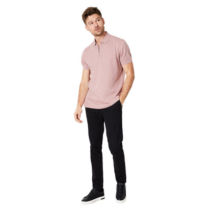 Pink - Side - Burton Mens Textured Jacquard Zip Neck Polo Shirt