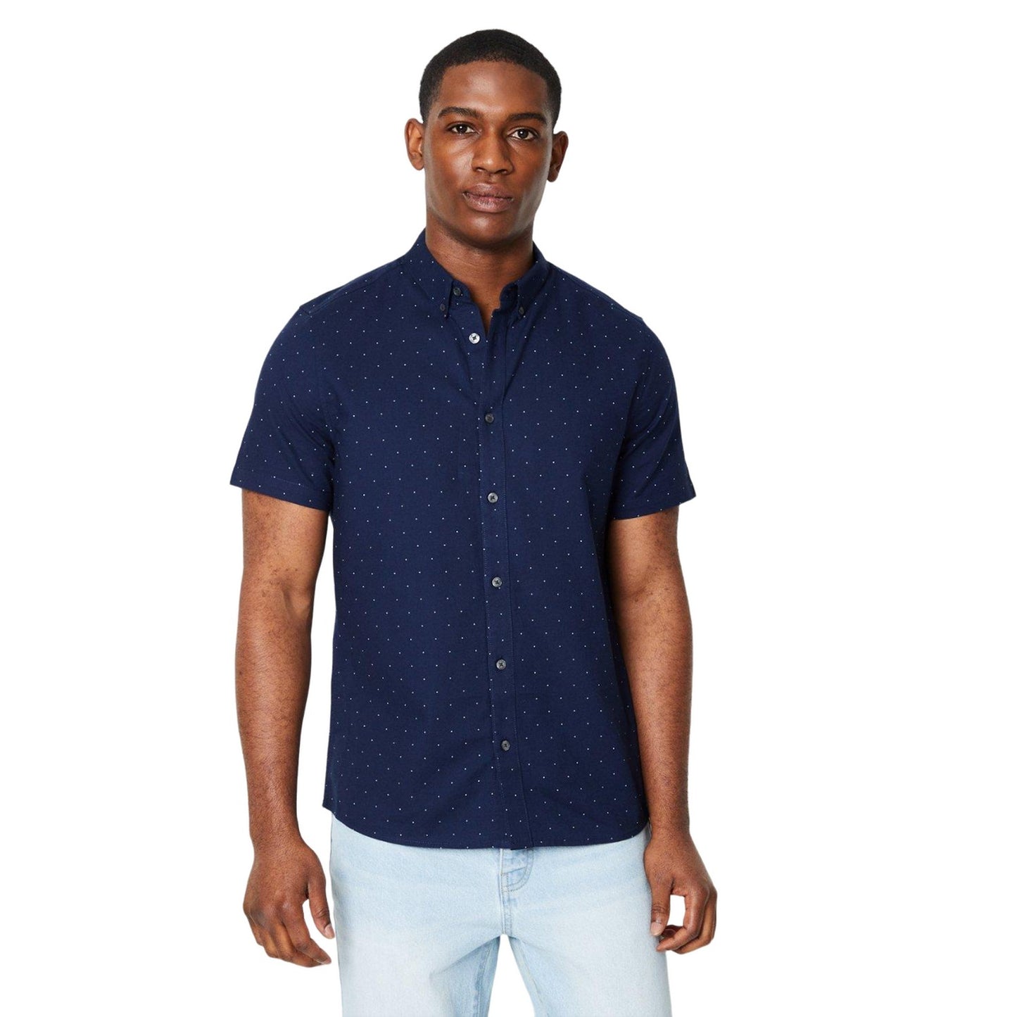 Navy - Front - Burton Mens Polka Dot Short-Sleeved Shirt