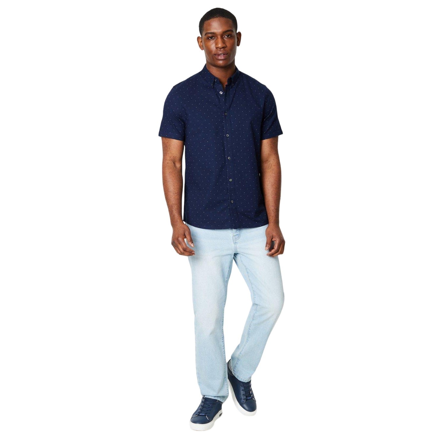 Navy - Side - Burton Mens Polka Dot Short-Sleeved Shirt