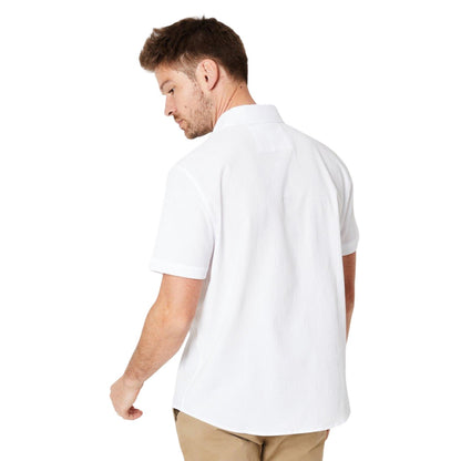 White - Back - Burton Mens Textured Crepe Slim Short-Sleeved Shirt