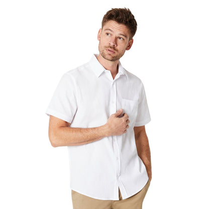 White - Side - Burton Mens Textured Crepe Slim Short-Sleeved Shirt