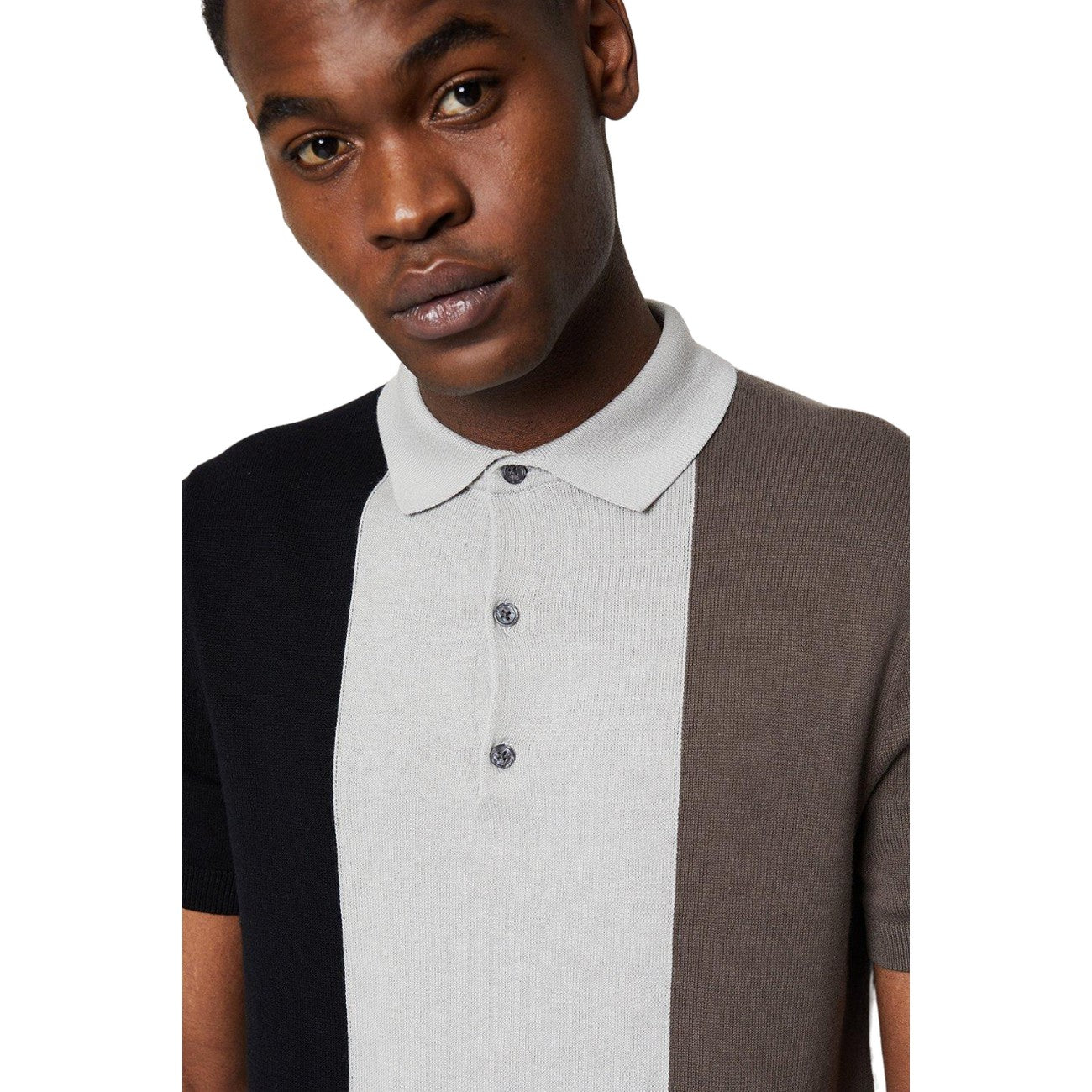 Black - Side - Burton Mens Colour Block Knitted Polo Shirt