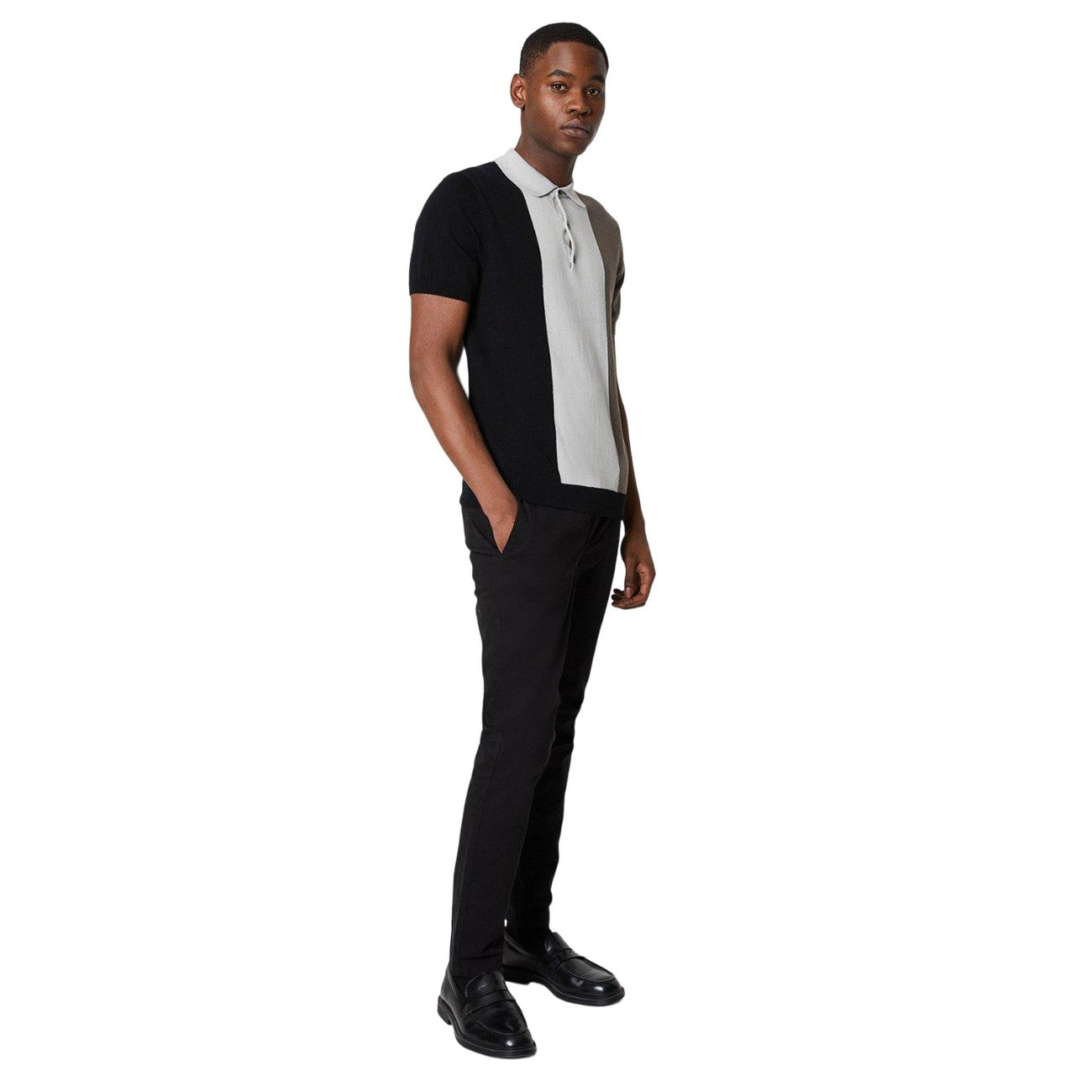 Black - Lifestyle - Burton Mens Colour Block Knitted Polo Shirt