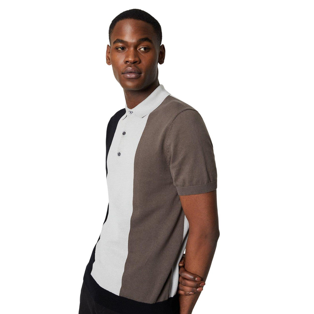 Black - Front - Burton Mens Colour Block Knitted Polo Shirt
