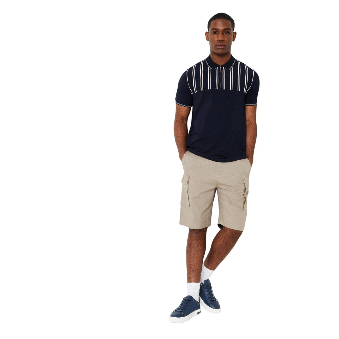 Navy - Lifestyle - Burton Mens Mini Stripe Zip Neck Polo Shirt