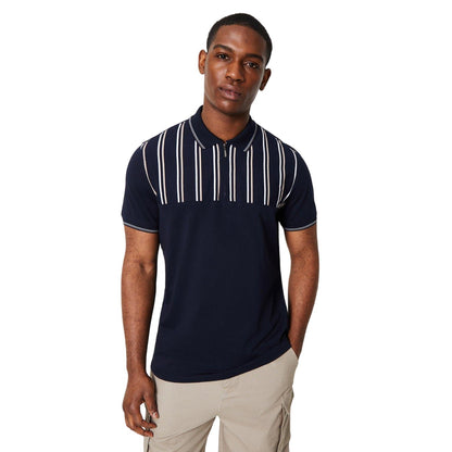 Navy - Front - Burton Mens Mini Stripe Zip Neck Polo Shirt