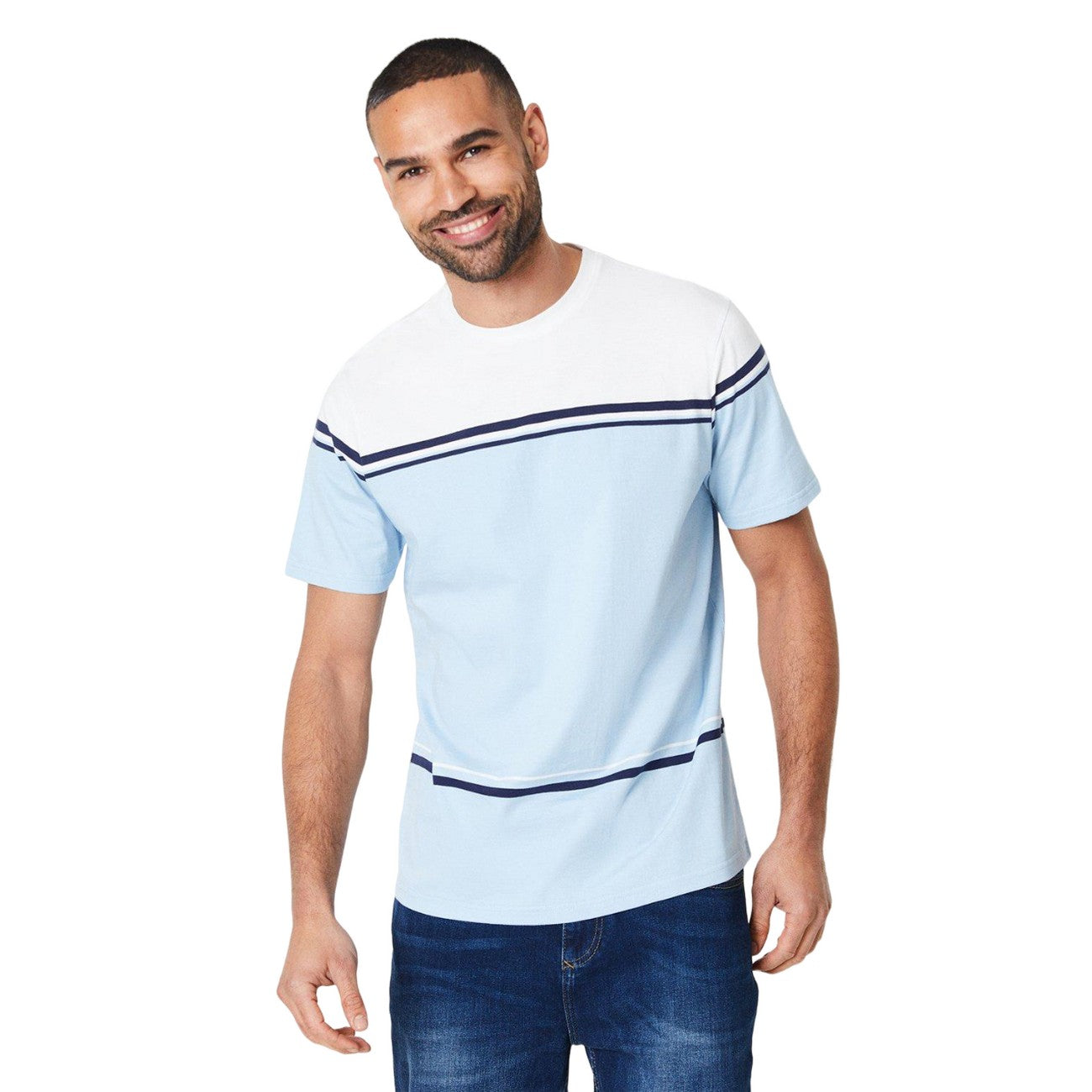 Mid Blue - Side - Burton Mens Placement Stripe Detail T-Shirt