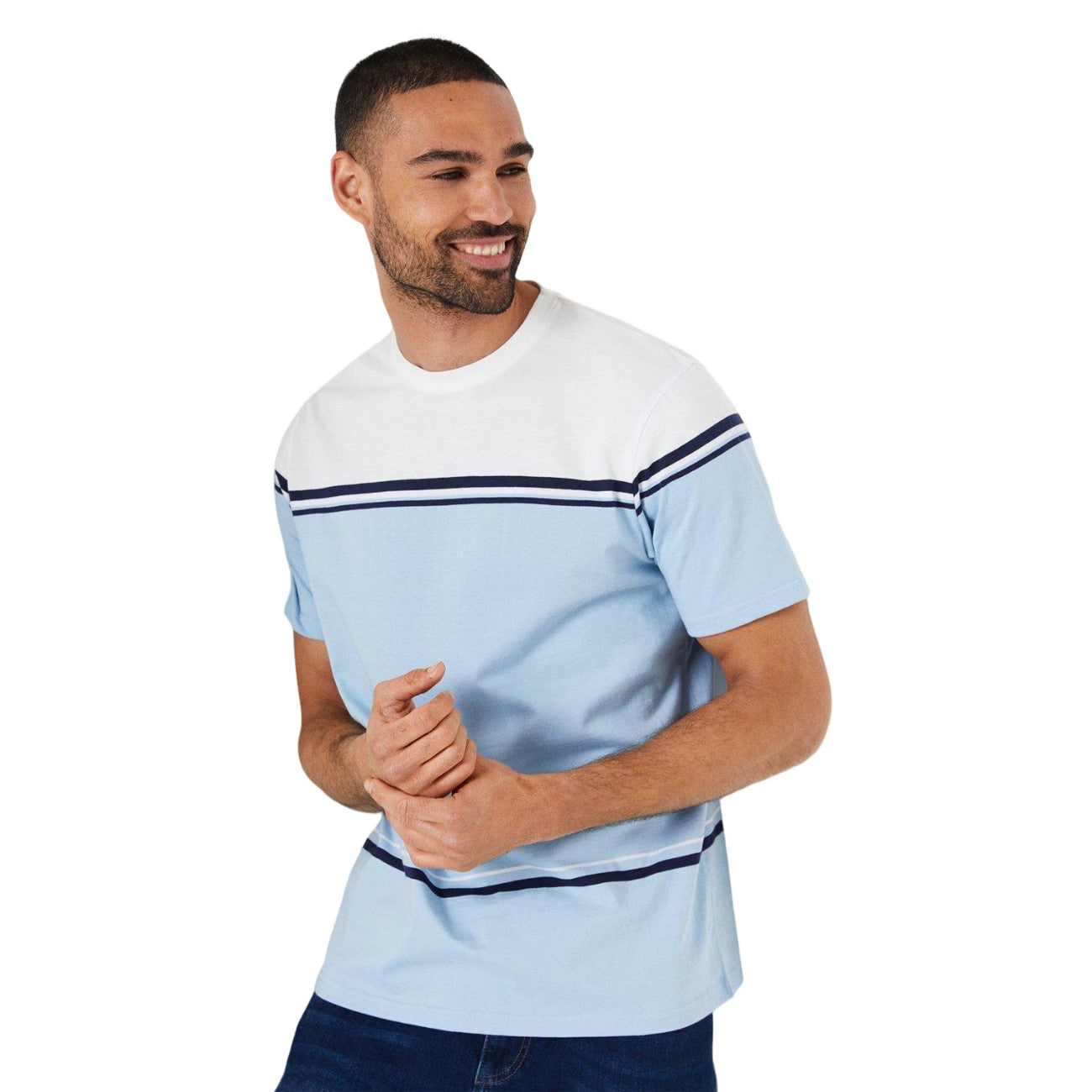 Mid Blue - Front - Burton Mens Placement Stripe Detail T-Shirt