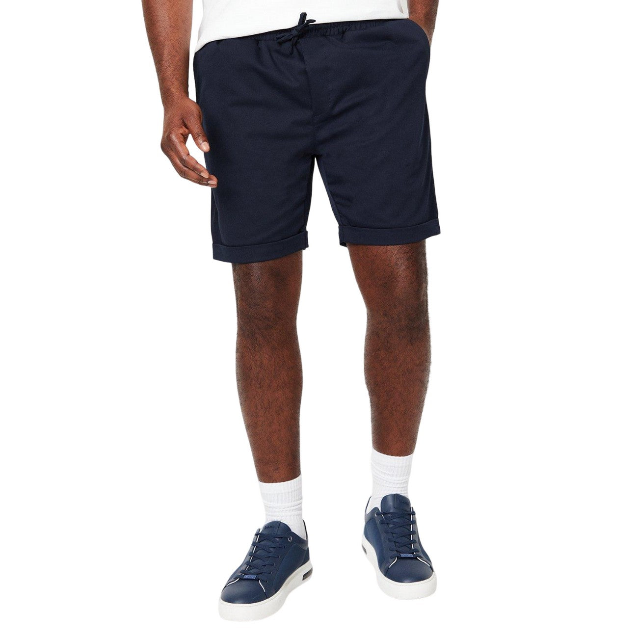 Navy - Front - Burton Mens Elasticated Waist Casual Shorts