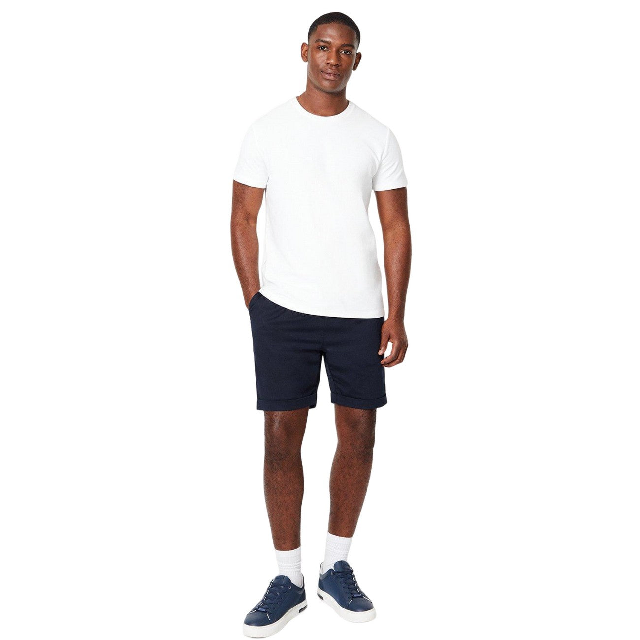 Navy - Side - Burton Mens Elasticated Waist Casual Shorts