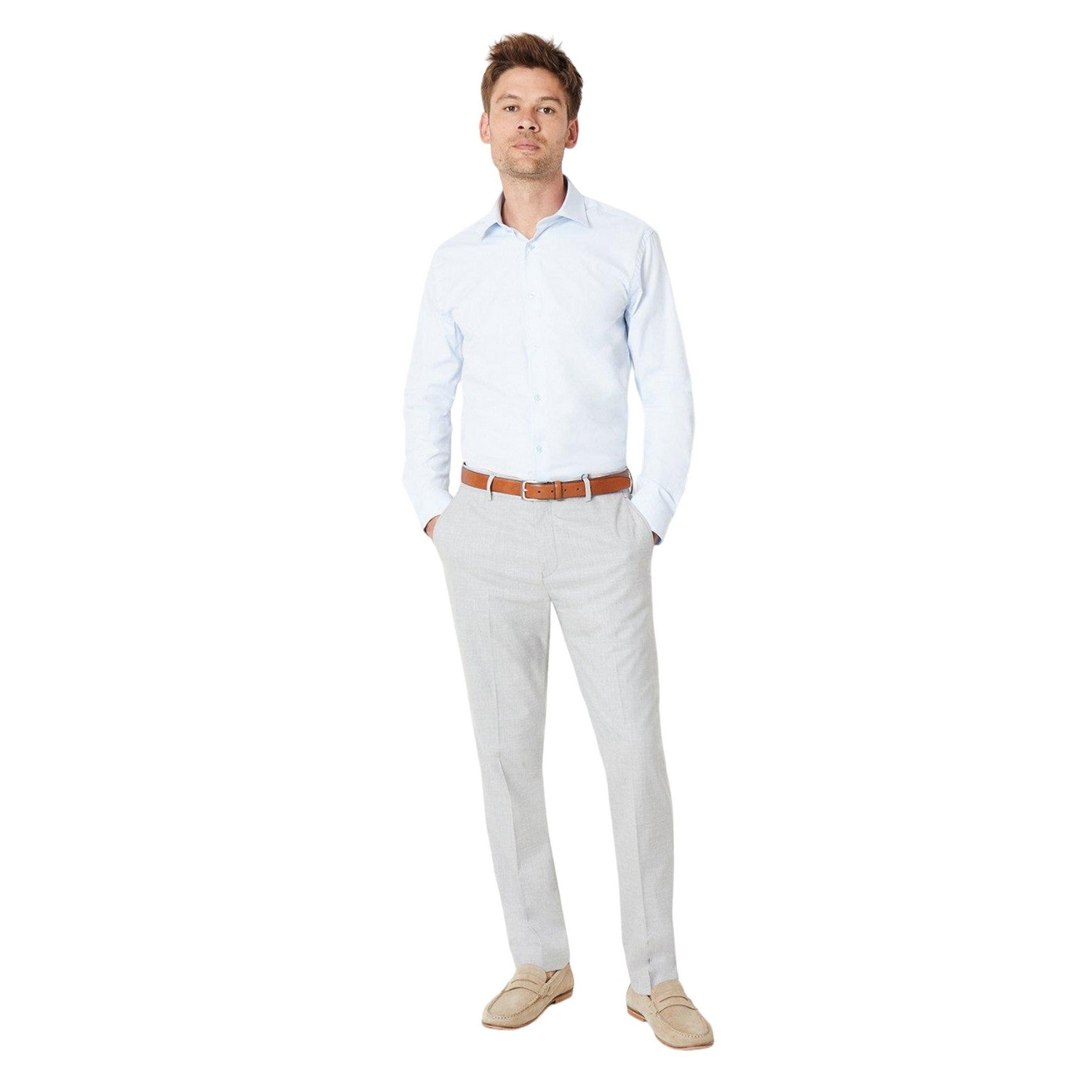 Light Blue - Side - Burton Mens Easy-Iron Slim Formal Shirt (Pack of 2)