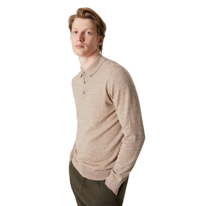 Oatmeal - Front - Burton Mens Knitted Cotton Long-Sleeved Polo Shirt