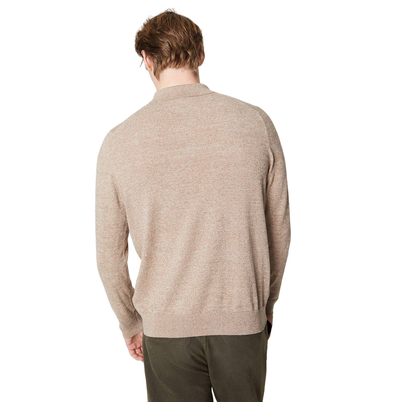 Oatmeal - Back - Burton Mens Knitted Cotton Long-Sleeved Polo Shirt