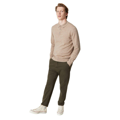 Oatmeal - Side - Burton Mens Knitted Cotton Long-Sleeved Polo Shirt