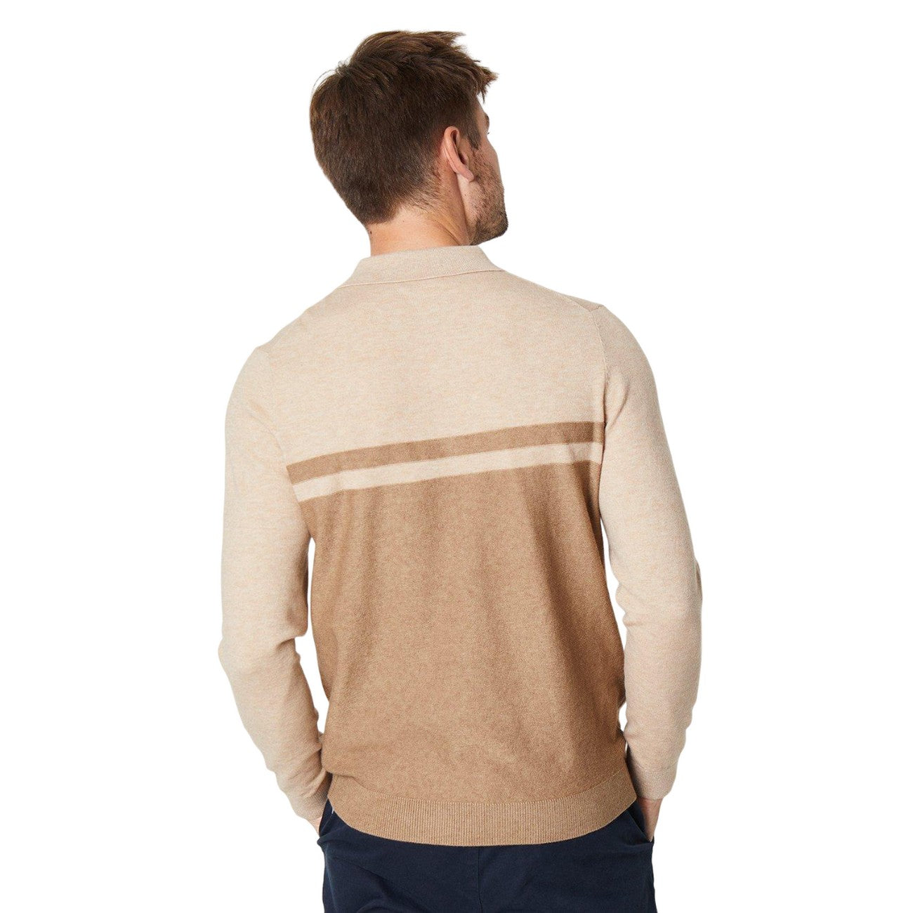 Neutral - Back - Burton Mens Colour Block Zip Neck Polo Shirt