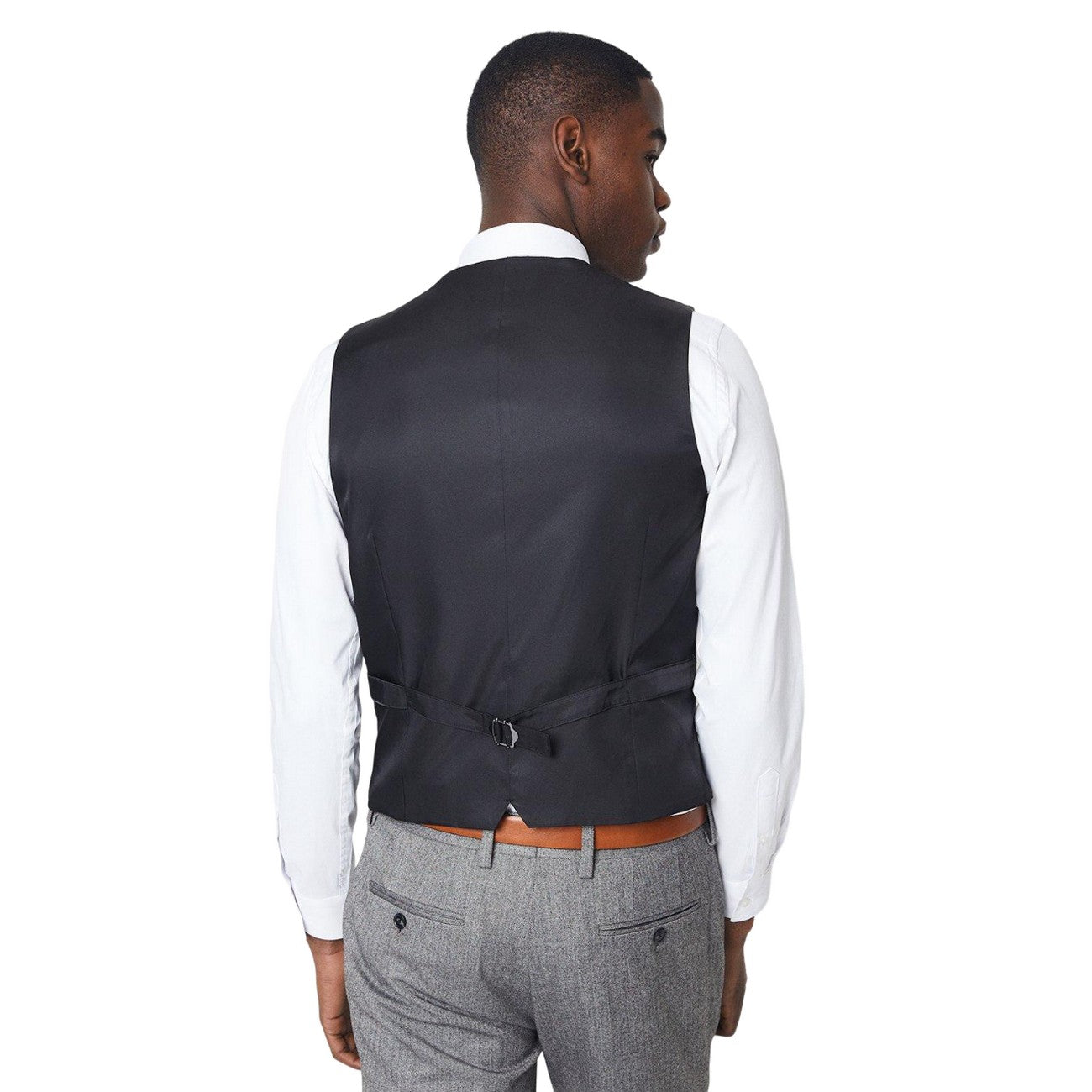 Grey - Back - Burton Mens Herringbone Slim Waistcoat