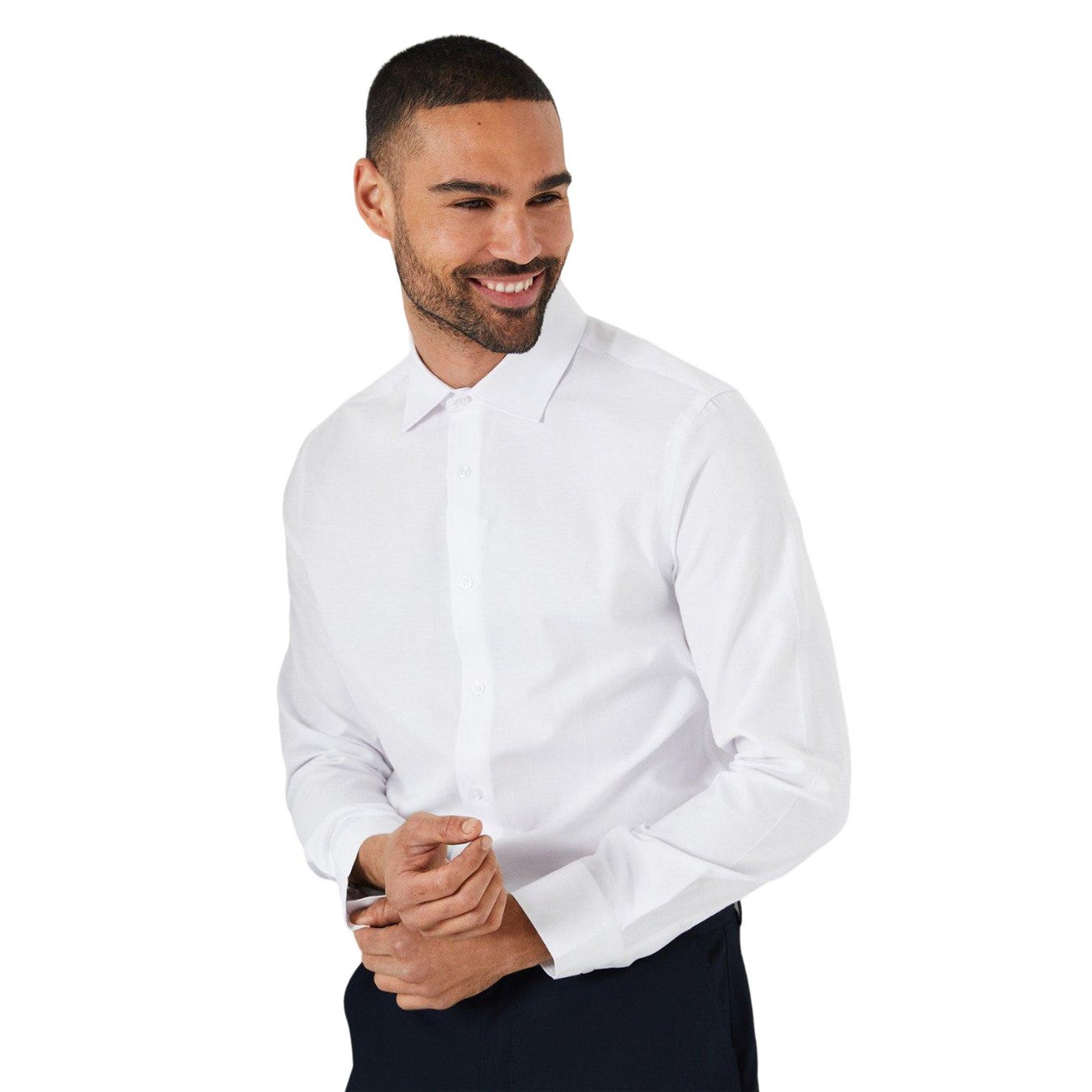 White - Front - Burton Mens Oxford Easy-Iron Slim Formal Shirt