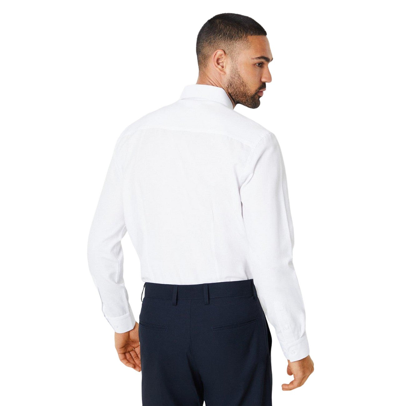 White - Back - Burton Mens Oxford Easy-Iron Slim Formal Shirt