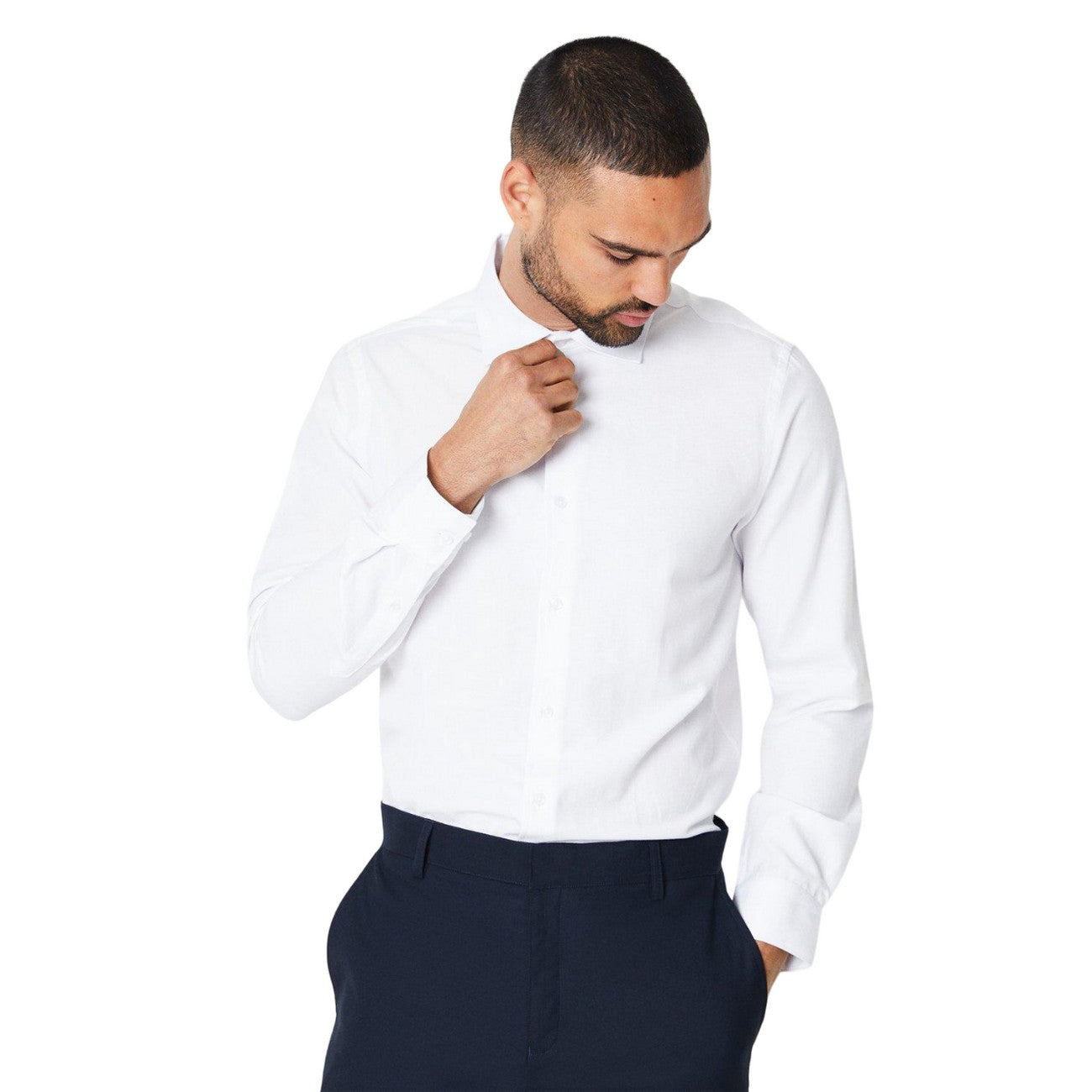 White - Side - Burton Mens Oxford Easy-Iron Slim Formal Shirt