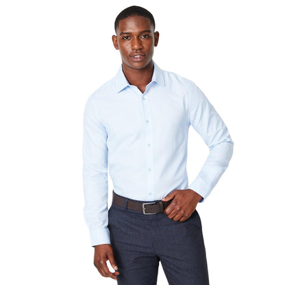 Light Blue - Front - Burton Mens Oxford Easy-Iron Slim Formal Shirt