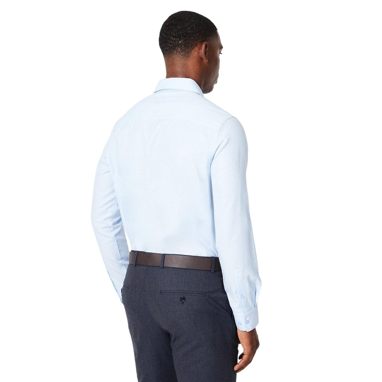 Light Blue - Back - Burton Mens Oxford Easy-Iron Slim Formal Shirt