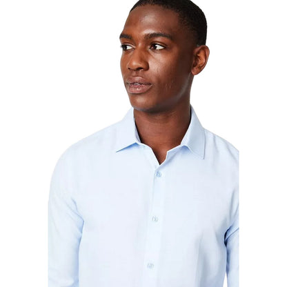 Light Blue - Side - Burton Mens Oxford Easy-Iron Slim Formal Shirt