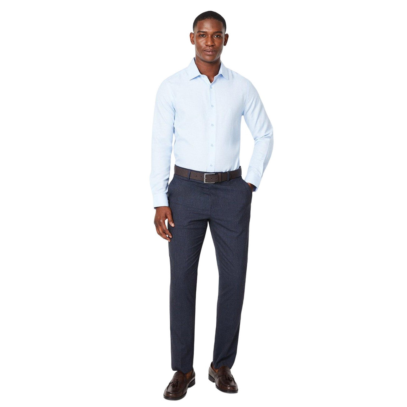 Light Blue - Lifestyle - Burton Mens Oxford Easy-Iron Slim Formal Shirt